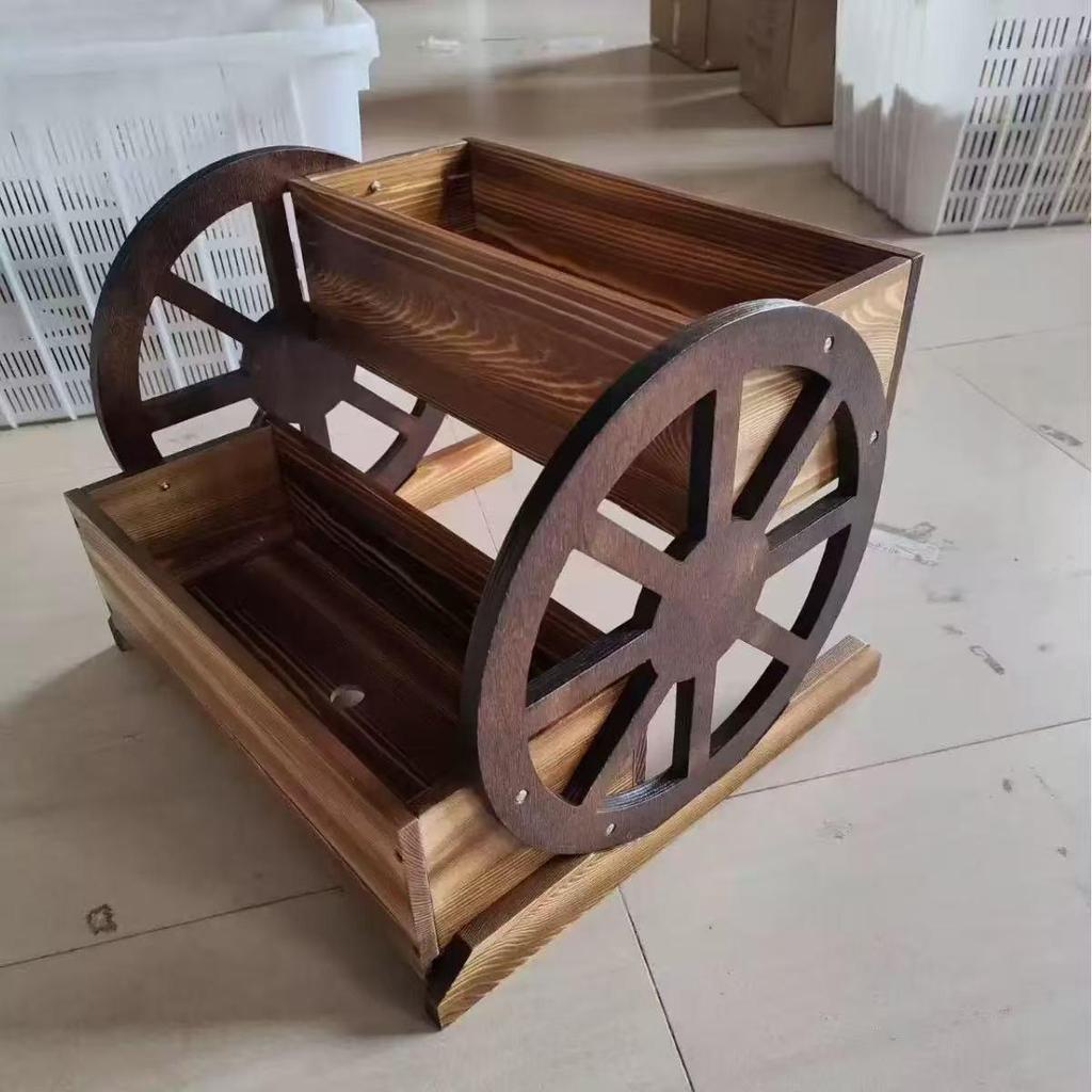 Carbonized Antiseptic Wooden Flower Box and Stand for Outdoor Balcony Garden Decor