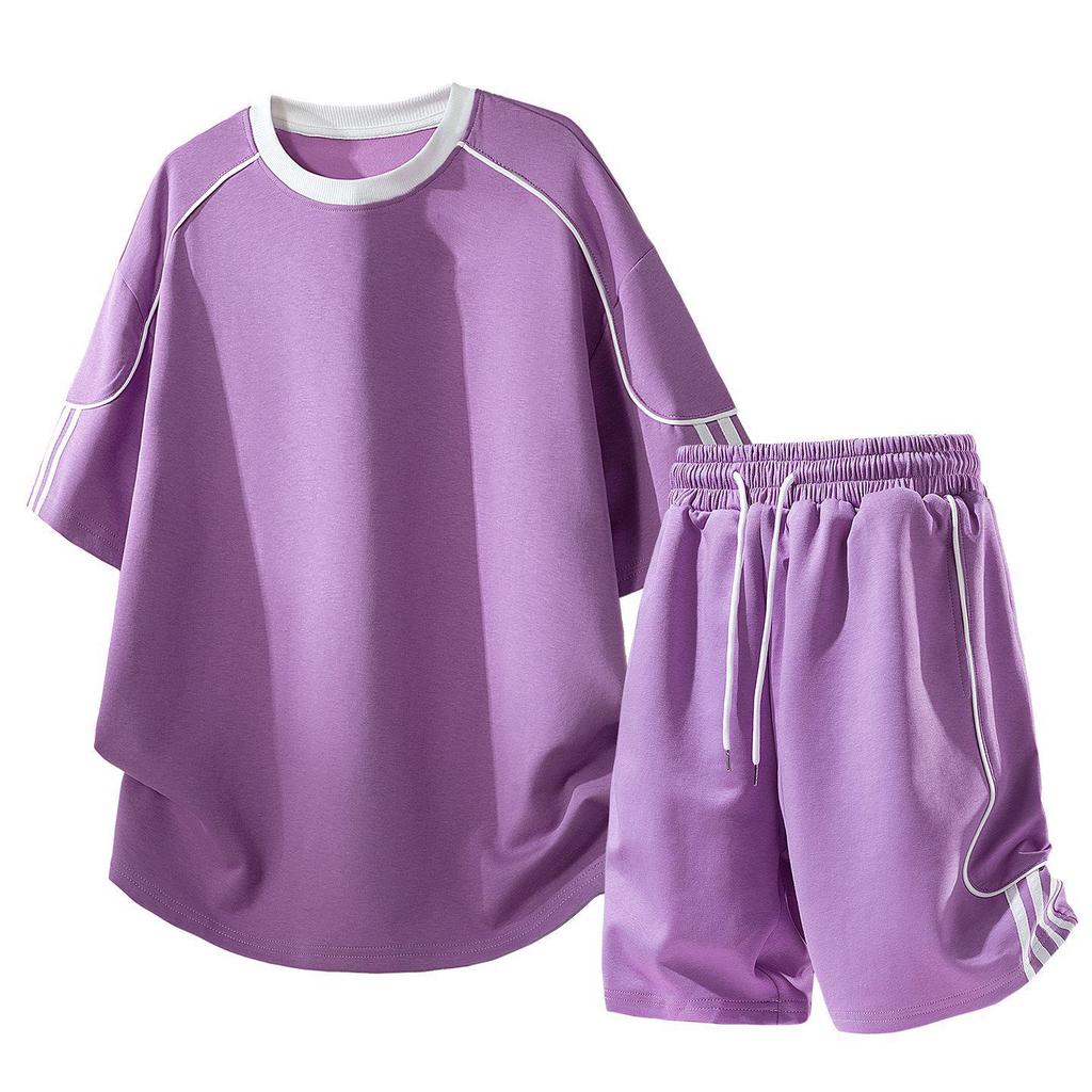 Ice-Cool Cotton Men's Two-Piece Set: Short-Sleeve T-Shirt & Five-Point Pants, Summer 2026 New Style, Casual Sportswear for Students