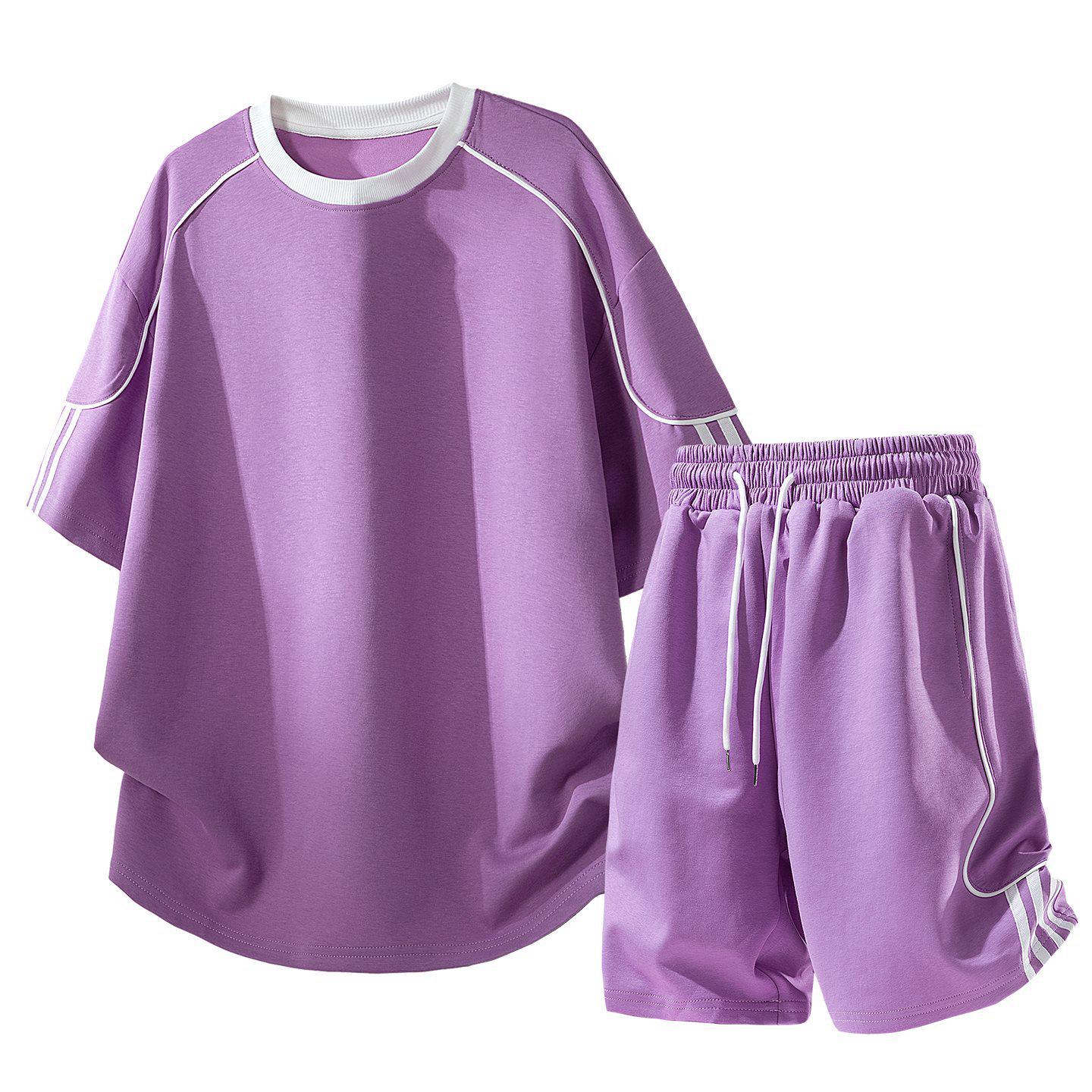 

Ice-Cool Cotton Men s Two-Piece Set: Short-Sleeve T-Shirt & Five-Point Pants, Summer 2026 New Style, Casual Sportswear for Students L фіолетовий