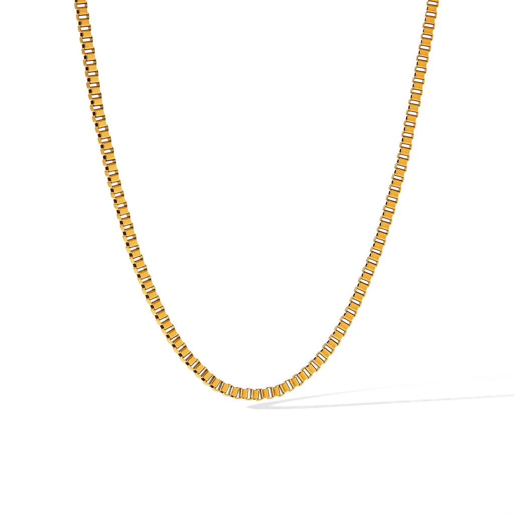 Minimalist Gold-plated Necklace for Women, Western Ins Style Box Chain, Titanium Steel Neck Chain, Fade-resistant