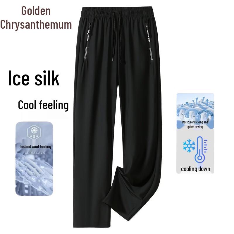 

Men s Lightweight Ice Silk Quick-Dry Straight-Leg Casual Pants 4XL
