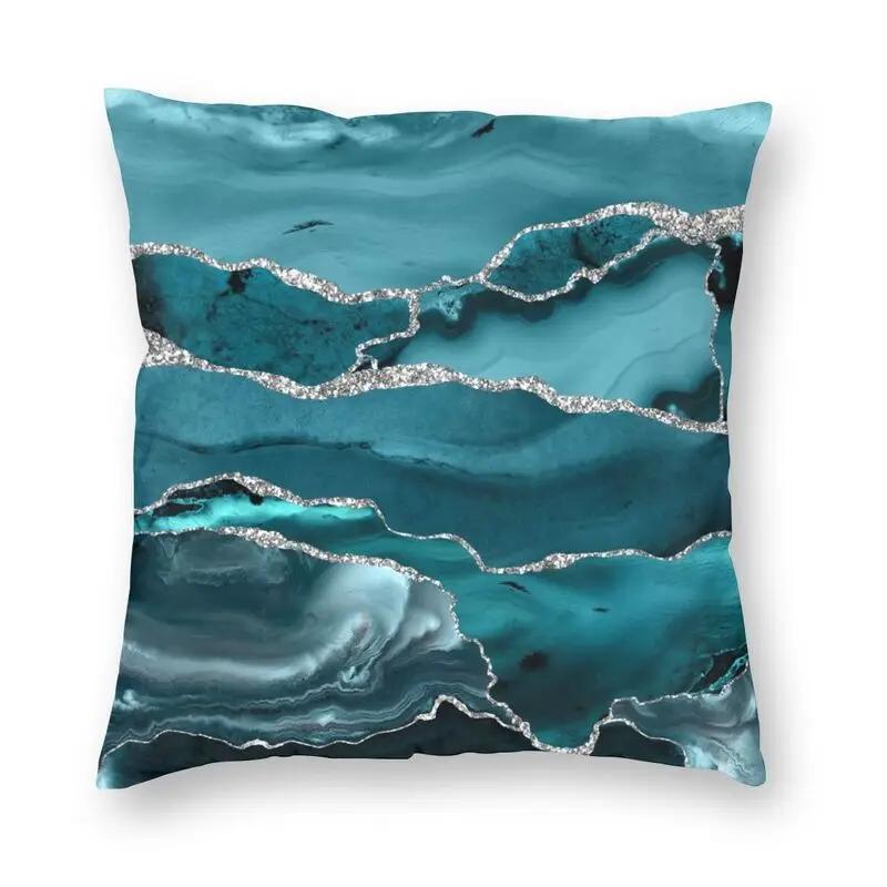 Home Decor Pillowcase Abstract Marble Pattern Cushion Cover Turquoise Aqua Blue Swirl Car Fashion  45x45cm