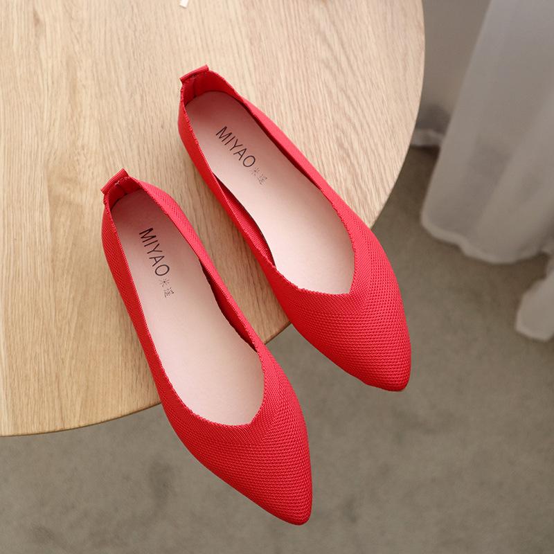 Women's Knitted Flyknit Pointed Toe Flats - Soft Sole Loafers for Spring & Autumn