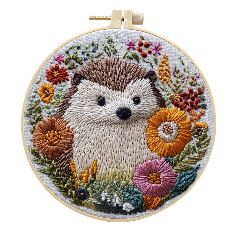 1Pc Hedgehog DIY Embroidery Handmade Fabric Material Kit in English, Suitable for Embroidery Hobby Beginners