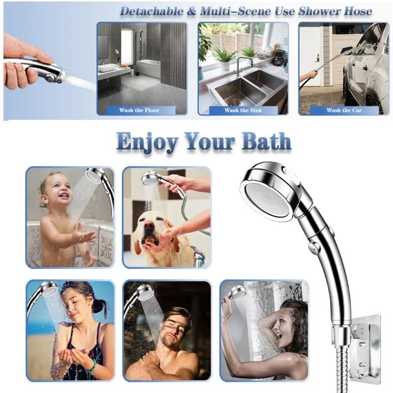 360 Degrees Rotating Handheld Shower Head Adjustable 3 Spray Setting with ON/OFF Pause Switch Water Saving Shower Head