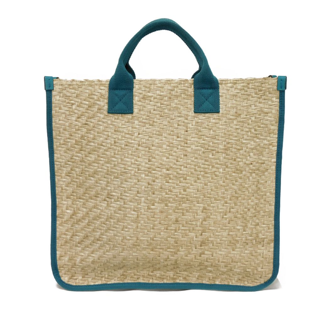 Used 9539 ME MYSELF & I Tote Bag 605831 7924 Emerald Green TIFFANY & Co. Blue Green White Logo Straw Natural Kids from