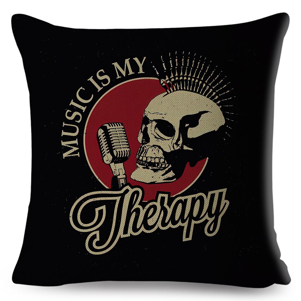 Retro Microphone Guitar Design Cushion Cover Double Sided Soft Polyester Home Decor Pillow Case