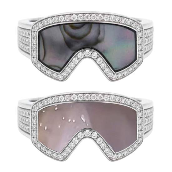 Skibrillenförmiger Verstellbarer Ring 3D Wintersport Fingerring Wintermantel Schmuck Accessoire Ski-Enthusiasten Geschenk