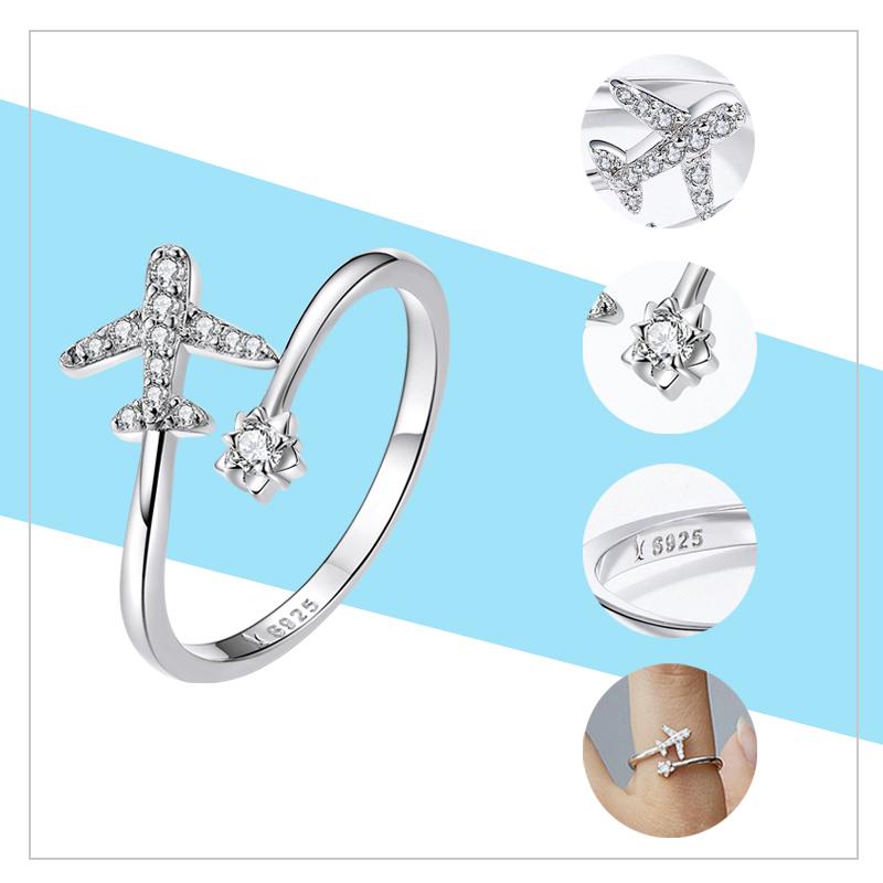 WOSTU Adjustable Rings Real 925 Silver Stackable Engagement Zircon Open Size Rings For Women Female Original Jewelry