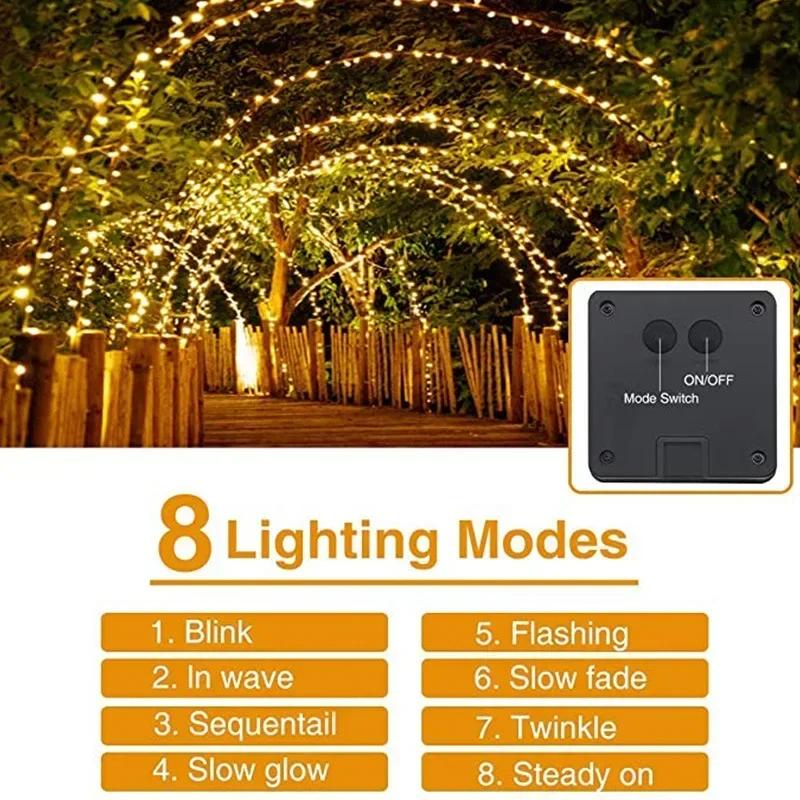 Solar Outdoor Lights LED Fairy Garland Copper Wire Light for Christmas Party Waterproof String Lights Garden Wedding Decorations