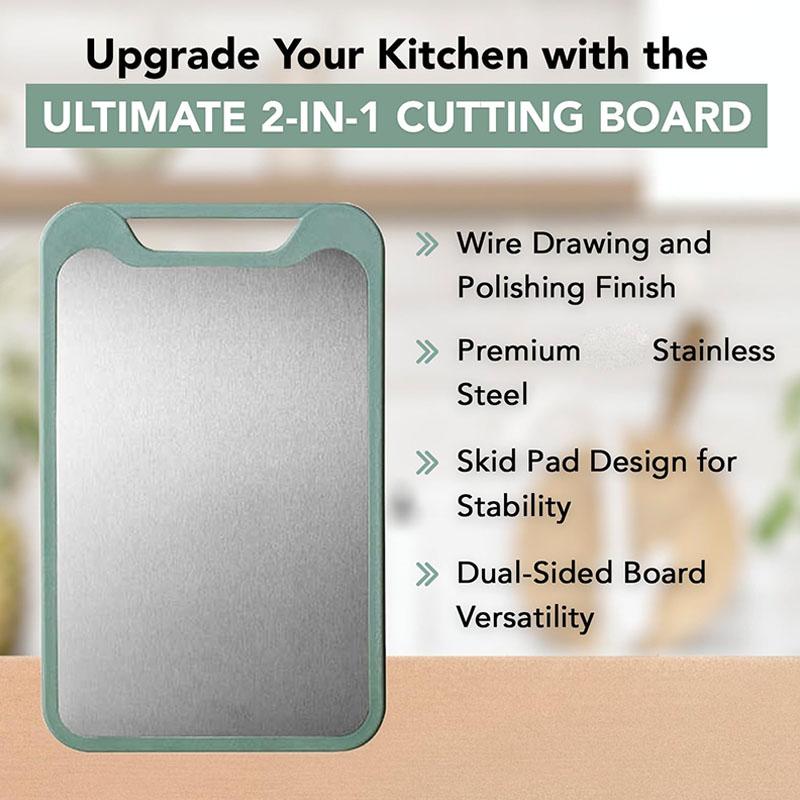 2-in-1 Cutting Board, Double-Sided Stainless Steel and PP Cutting Board for Kitchen, Professional-Grade Chopping Board with Skid