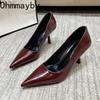 Sexy Thin Heels Pointed Toe Women Office Pumps Street Style Shallow Slip On Pumps Designer Party Dress Female Leather Shoes