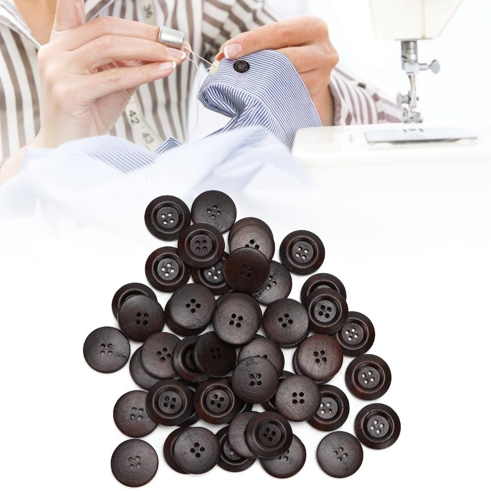 50pcs Dark Brown 4 Hole Buttons Wide Edge Sewing Buttons Craft Wooden Buttons  DIY Craft