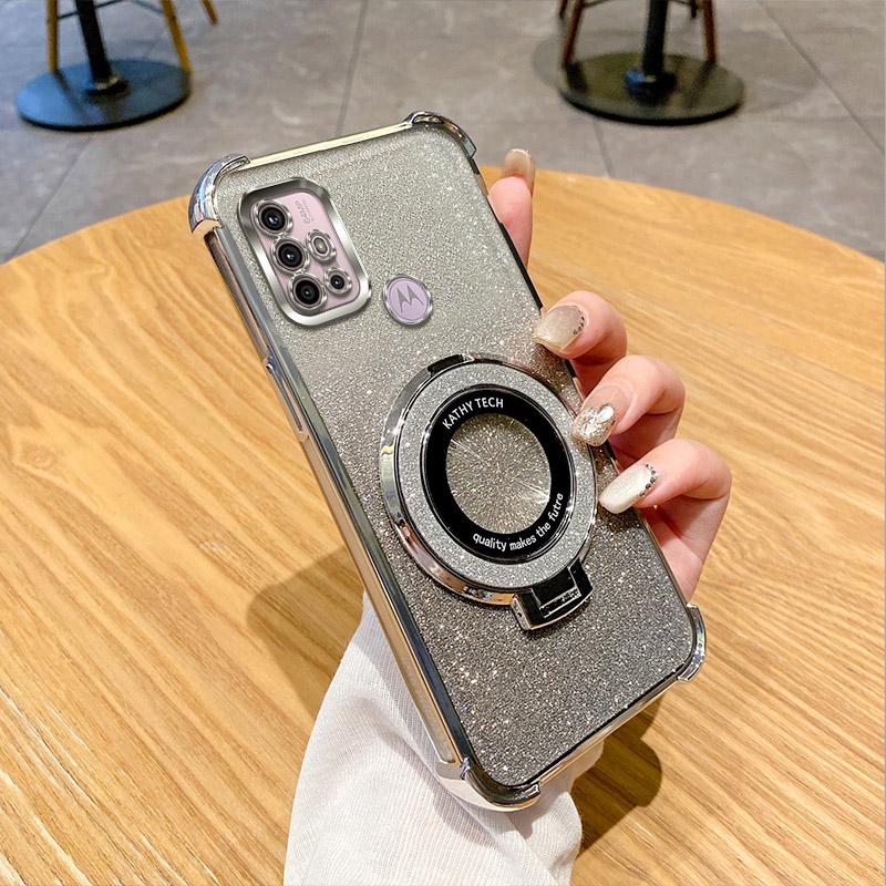 G10 G20 G30 Glitter Phone Case For Motorola Moto G10 G20 G30 G84 G54 G82 5G G52 G71S Soft Plating Shockproof Holder Ring Cover