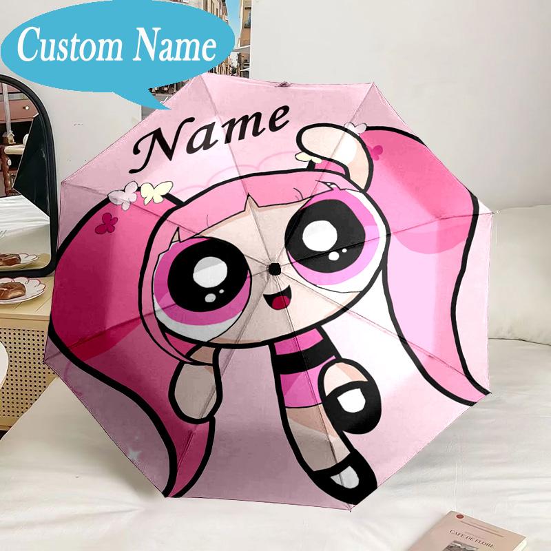 Custom Name Umbrella Powerpuff Adventure Umbrella 8-Frame for Travel, Camping, Casual Lightweight Portable, Essential for Family Gifts
