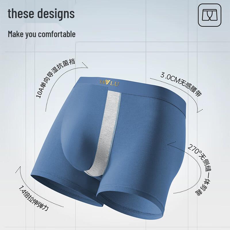 Yalu Men's 10A Antibacterial Cotton Boxer Briefs 4-Pack