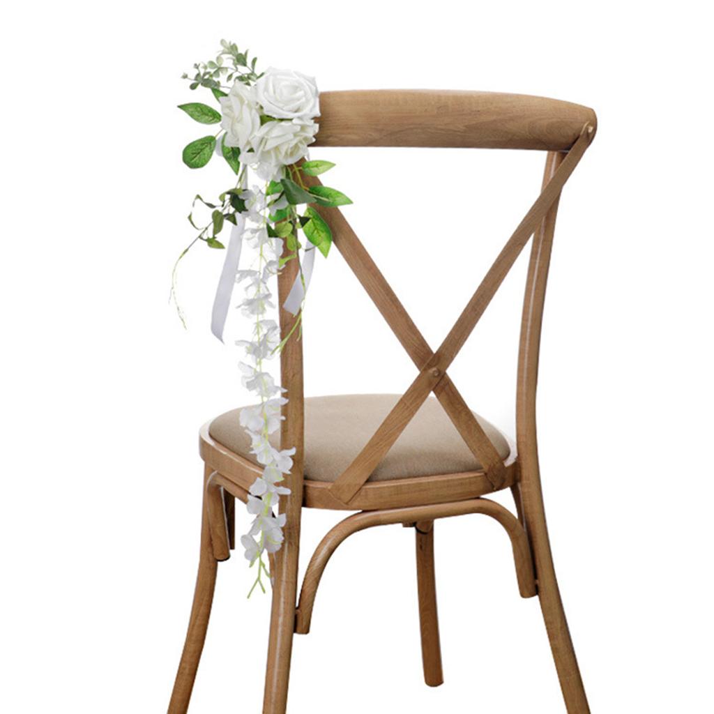 Wedding Chair Back Flower Elegant Artificial Flowers and Leaves Outdoor Wedding Aisle Decoration 50x13cm
