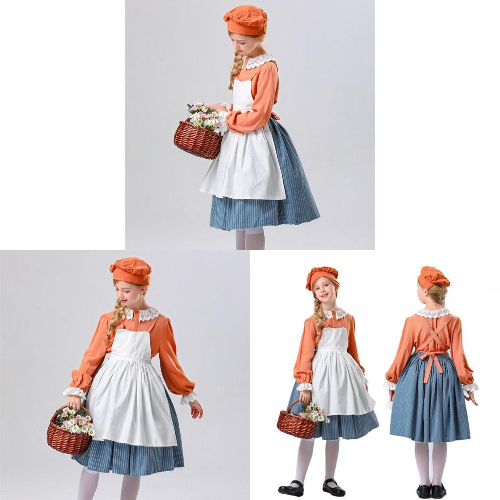 Costume da Contadino Medievale per Bambini con Fantasia a Strisce per Halloween Cosplay Ragazze