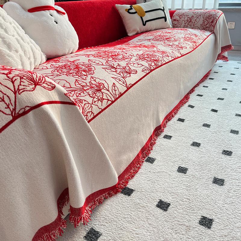 

Свадебное торжество в китайском стиле, красное синельное диванное полотенце, универсальный чехол для дивана, пылезащитный чехол, цельный диван, большой тканевый чехол 180*130cm