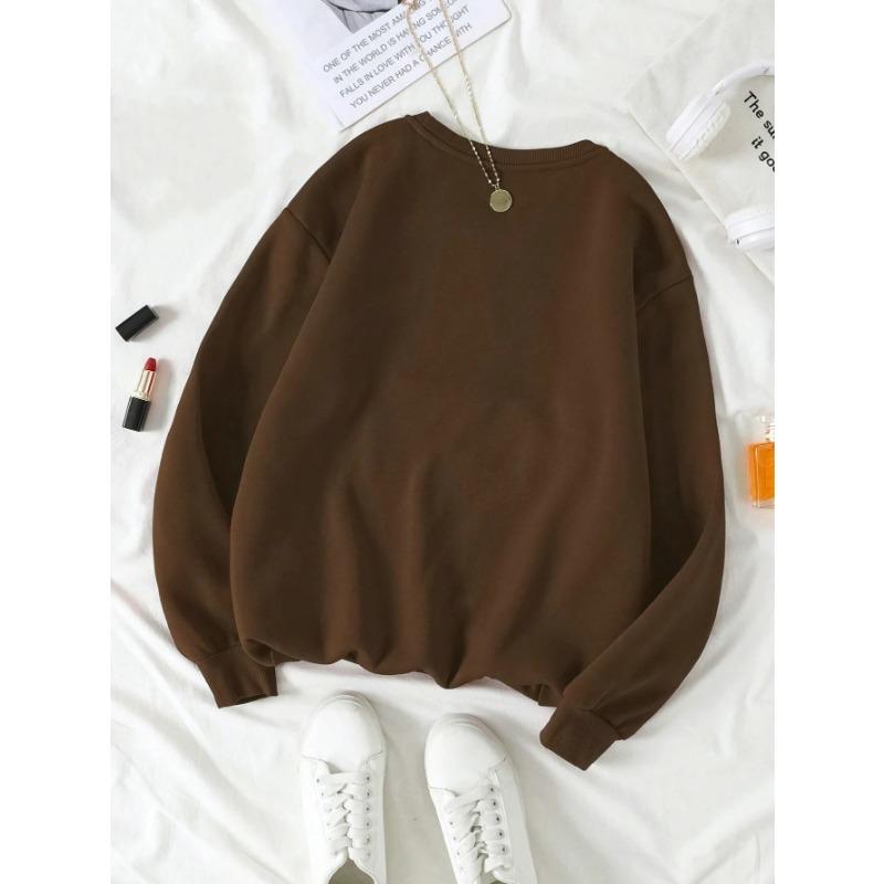 Women's Print Thermal Lined Crew Neck Loose Pullover Long Sleeve Plus Velvet Sweatshirt Pullovers & Long Sleeves Women’s