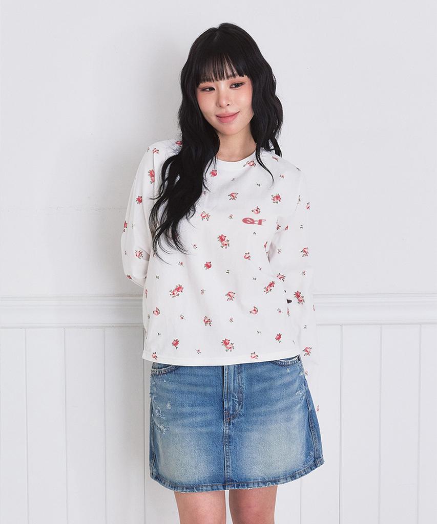 ESCAPEFROM Soft Rose Full Print Standard Fit Long Sleeve Ivory