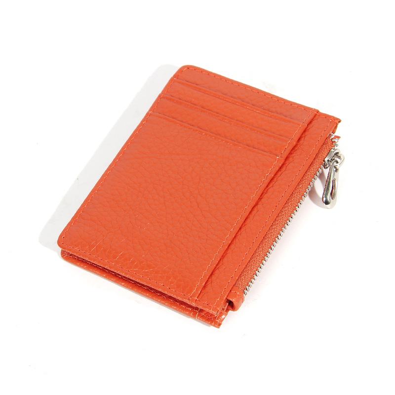 Women's Genuine Leather Slim Card Holder & Coin Purse - Japanese Minimalist Style with Multi-Card Slots and ID Holder.