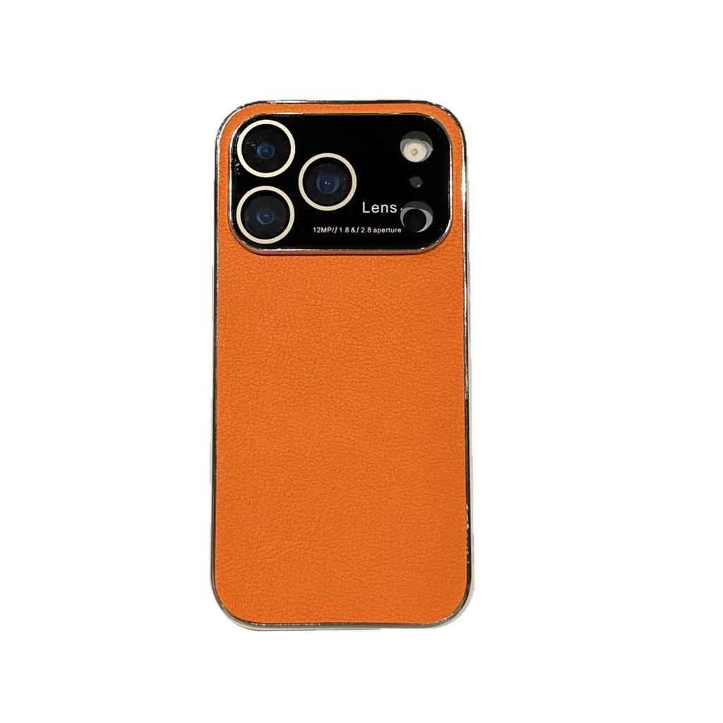 Orange Leather Textured Phone Case for Apple 17 Pro Max with High-End Lens Protection
