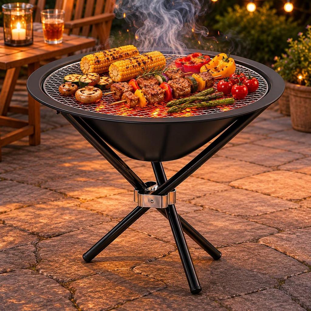 Folding Grill Black Finish Brazier Deep Bowl for Grilling
