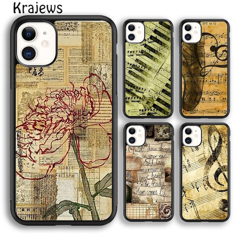 Krajews Piano Keys Vintage Music Notes Soft Phone Case For IPhone 18 17 Air 16 15 14 Plus 11 12 13 Pro Max Coque Fundas