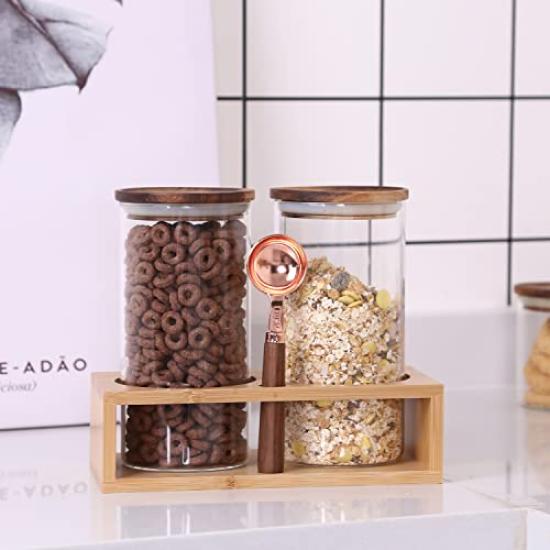 Recipient de depozitare a boabelor de cafea de bucătărie, sticlă de sticlă etanșă, sticlă de depozitare a proteinelor, recipient de depozitare cu lingură de sare, zahăr, condimente, sticlă