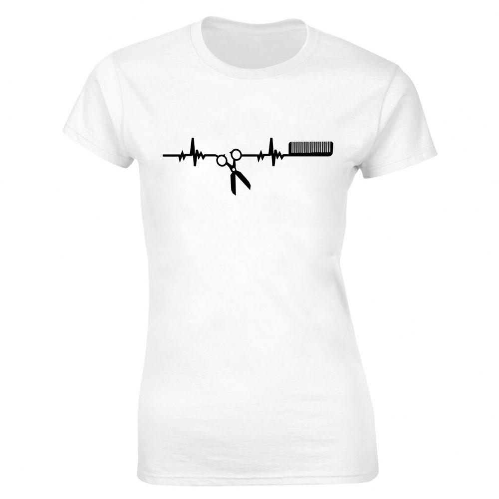 Hairdressing Hearbeat Barber Print Cotton Casual  Tshirt Women Funny T Shirt for Lady Streetwear Regular Top Tee