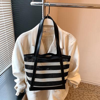 Summer Striped Woven Bag Women's New Trendy Fashion Tote Bag Simple Large-capacity Shopping Bag Bag