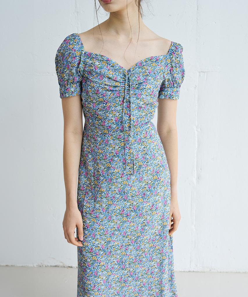 VEM.VER Shusha Heart Neck Floral Midi Dress_Blue