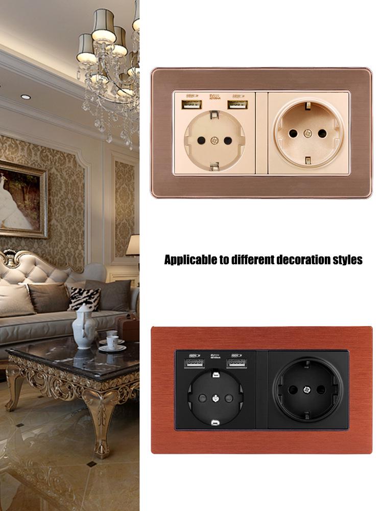 Type 146 Dual USB 16A Two-Gang European Power Socket Panel with German Standard Switch (Concealed)