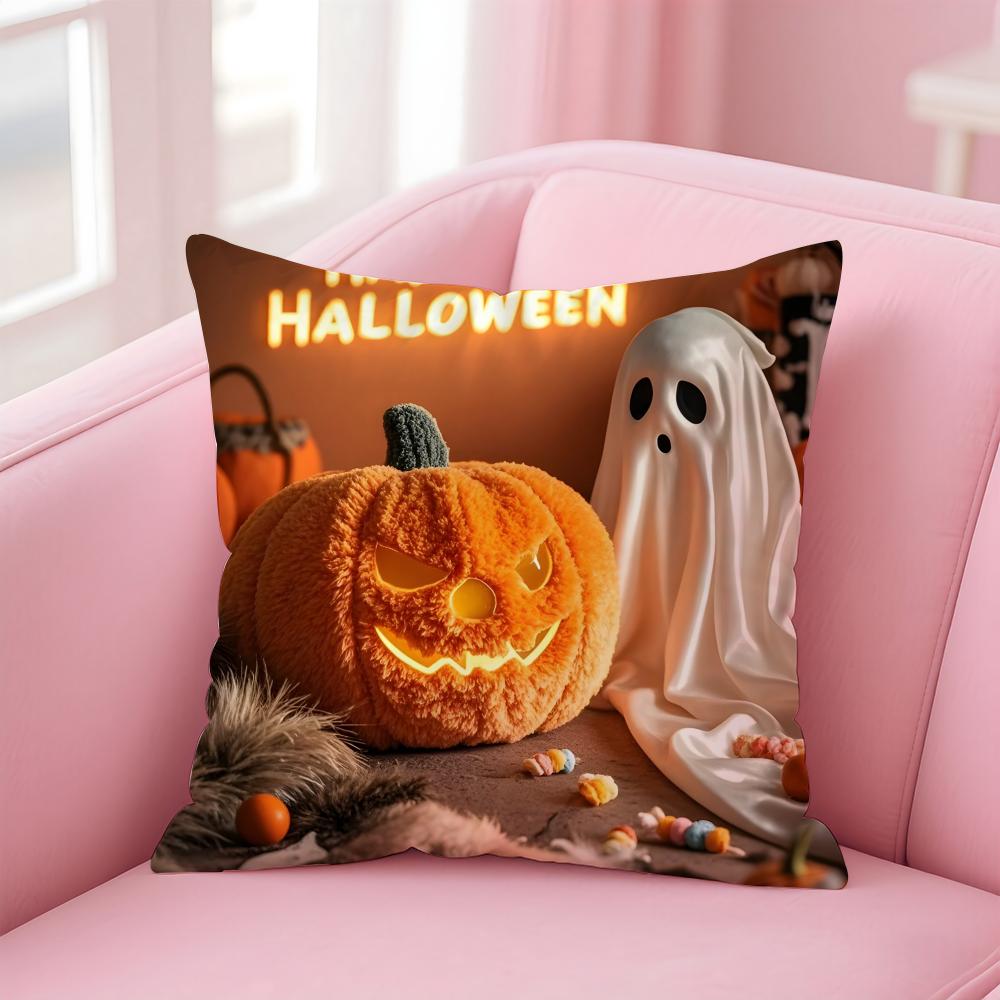 Halloween Cushion Cover Pillowcase Short Plush Invisible Zipper Room Sofa Cushion Cover
