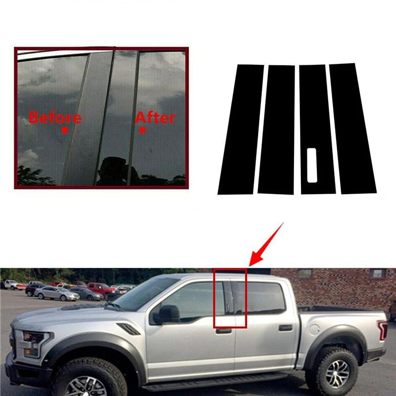 4Pcs Auto Fenster Säule Tür Beiträge Trim Abdeckung Glänzend Schwarz Für Ford F-150 2015-2021 Auto Außen Teile