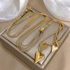 Greatera Five-pointed Star Beaded Necklace For Women Trendy Double Snake Chain Personality Design Stainless Steel Bangle Jewelry