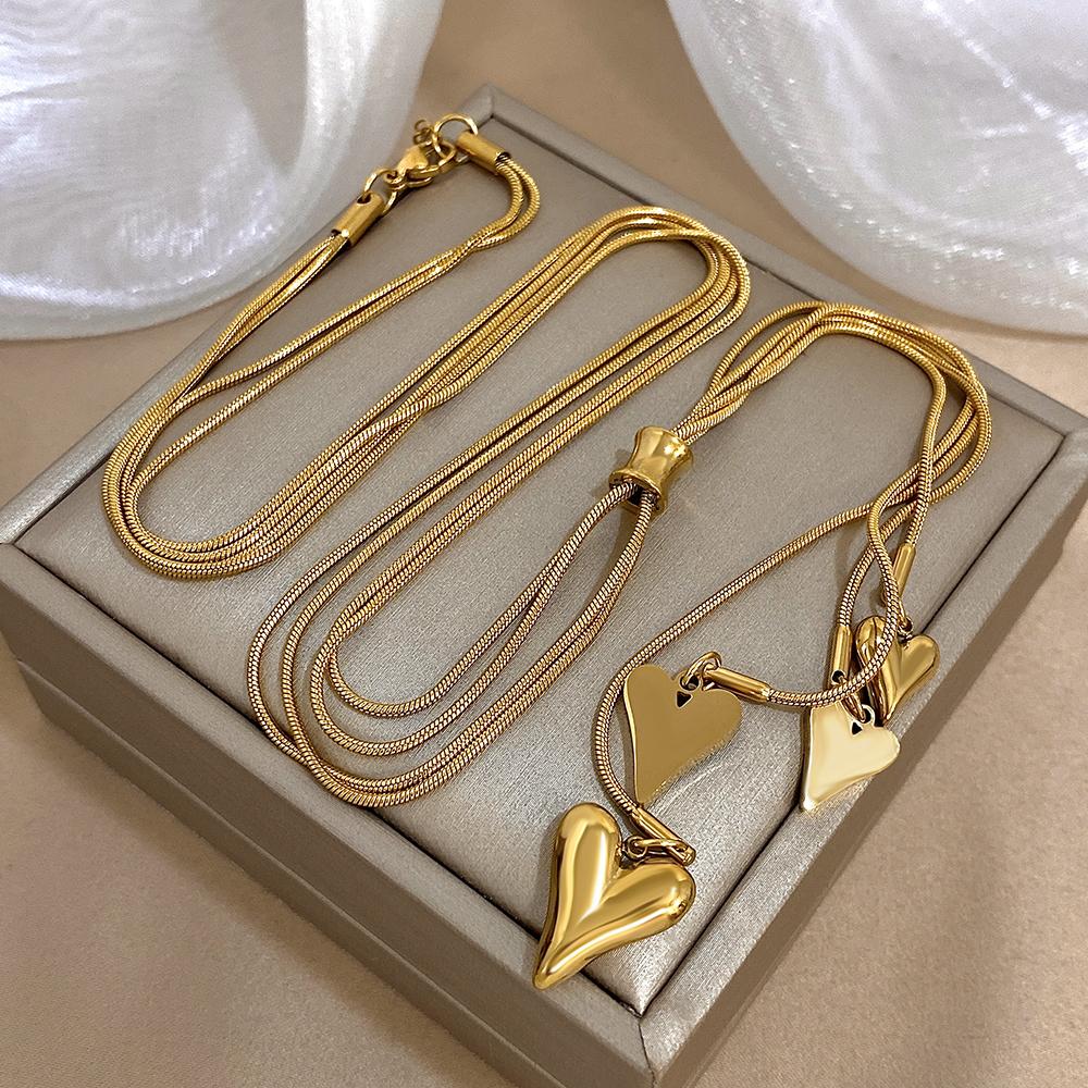 Greatera Five-pointed Star Beaded Necklace For Women Trendy Double Snake Chain Personality Design Stainless Steel Bangle Jewelry