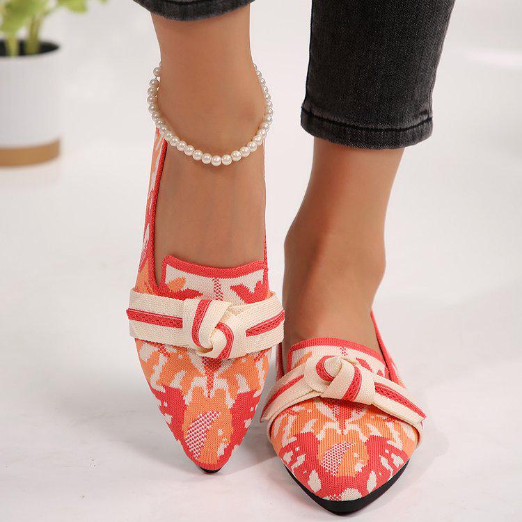 2024 Breathable Lightweight Slip-on Fashion Shoes with Bow, Pointed Toe, and Plus Size Options