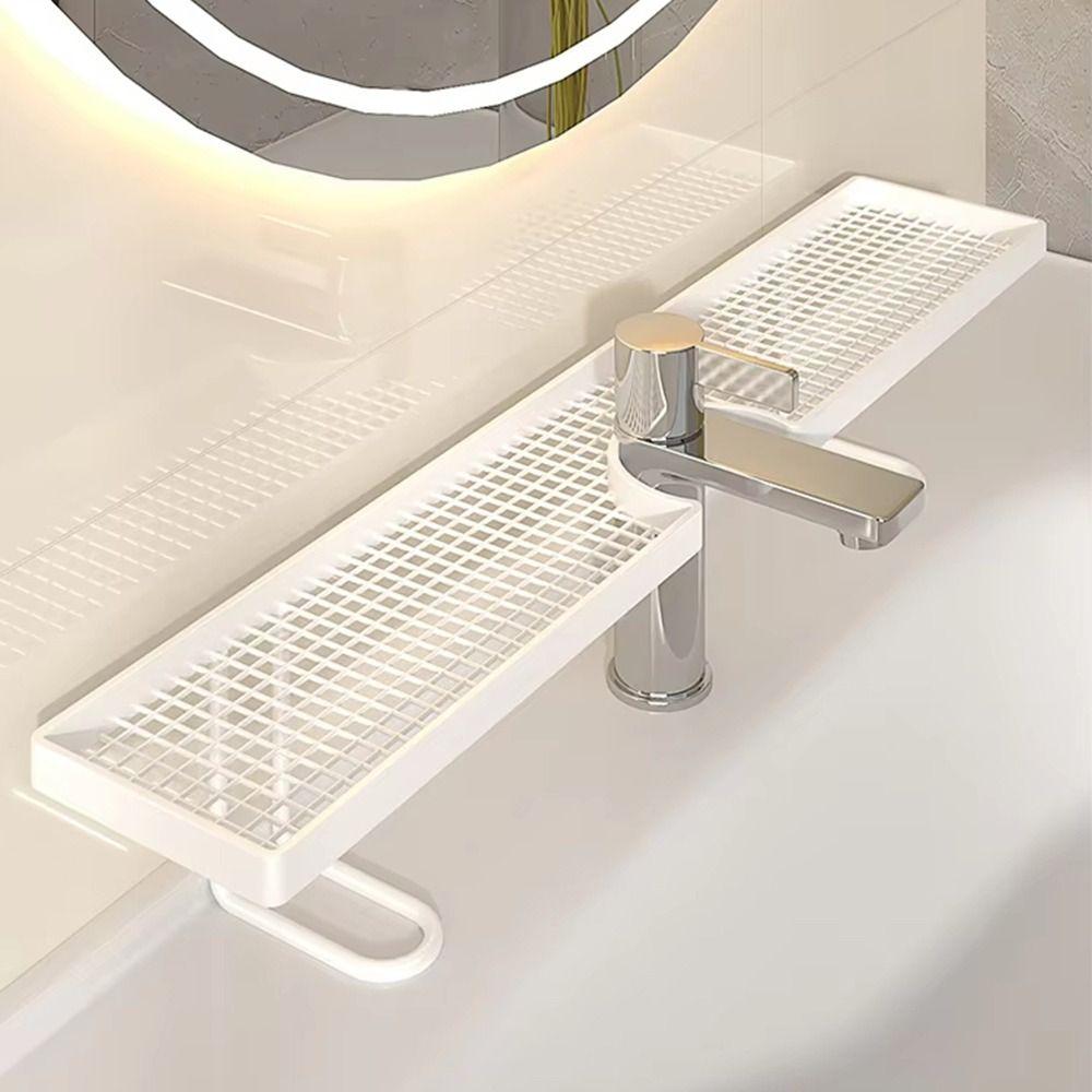 50/60cm Bathroom Counter Shelf Draining Anti Slip Faucet Shelf Heavy Duty Hollow Out Bathroom Vanity Shelf
