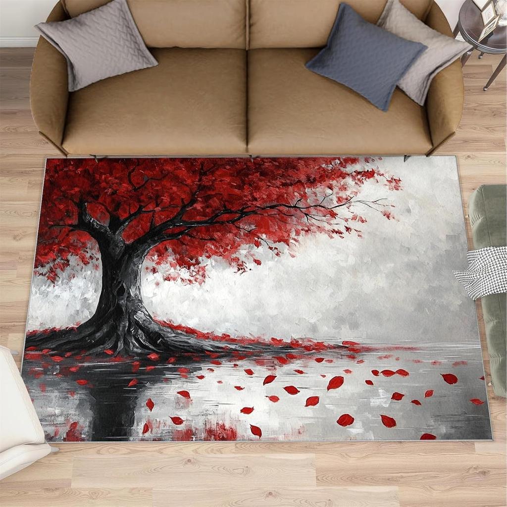 Oil Painting Style Tree Print Carpet Dreamy Colorful Leaves Art Absorbent Non-Slip Floor Mat Living Room Bedroom Home Decor Rug