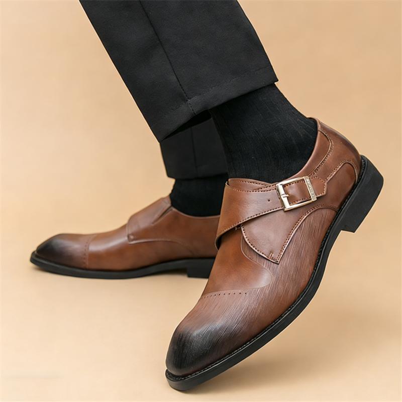 Britain Gentleman Pointed Business Leather Shoes For Men Monk Strap Loafers Designer Formal Wedding Dress Homecoming Footwear