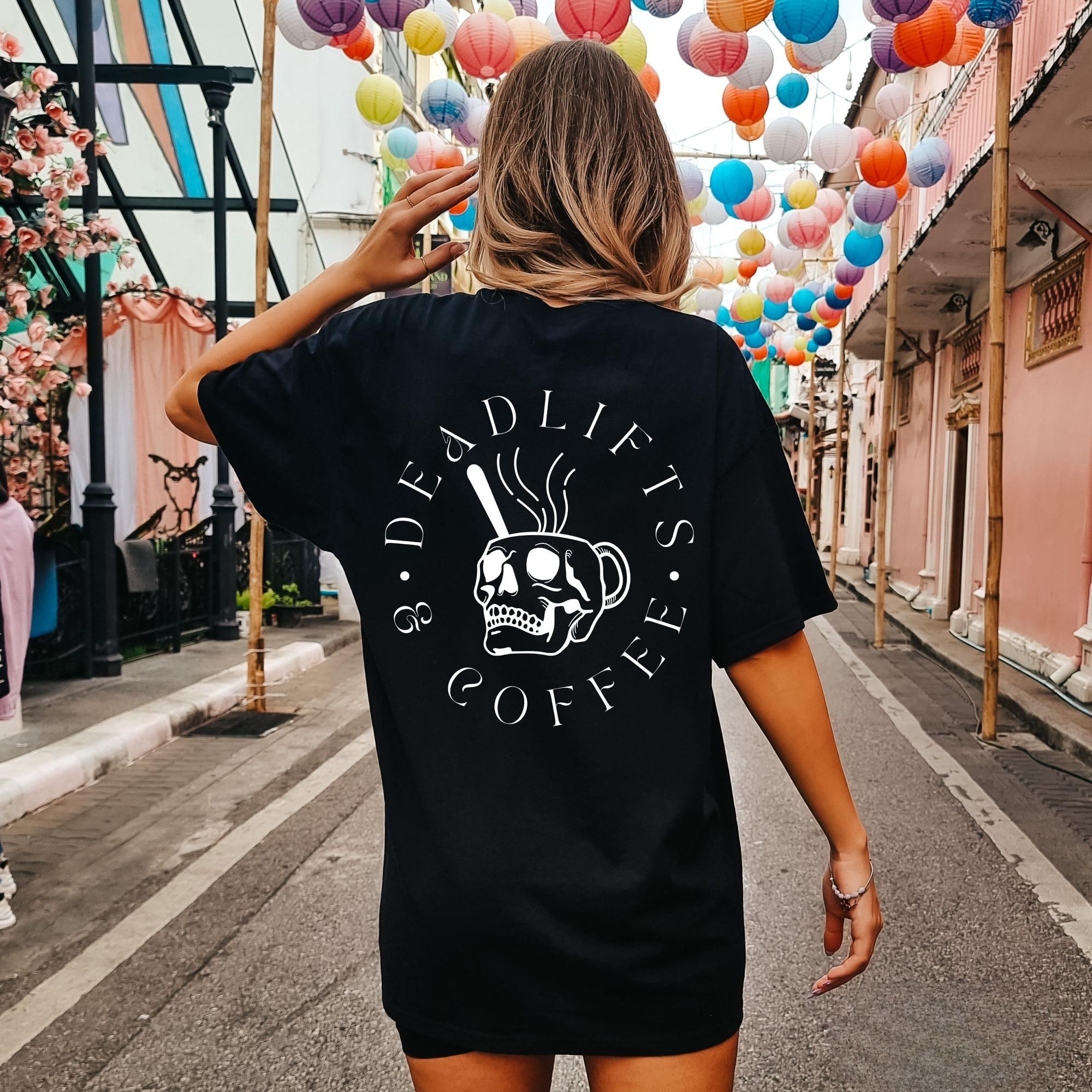 Deadlifts and Coffee Printed Womens Tshirt SpringSummer Fashion Trend Pure Cotton Top Neutral Short Sleeve Fitness Tshirt S