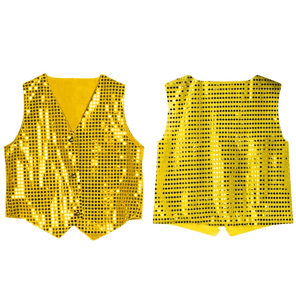 Gilet da smoking elegante alla moda vintage da ragazzo, senza maniche, scollo a V, con paillettes