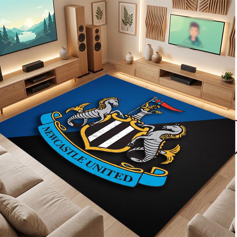 Tappeto in Velluto di Cristallo con Stampa di Calcio del Newcastle United, Comodo Assorbente d'Acqua Antiscivolo Tappeto per Pavimento Interno