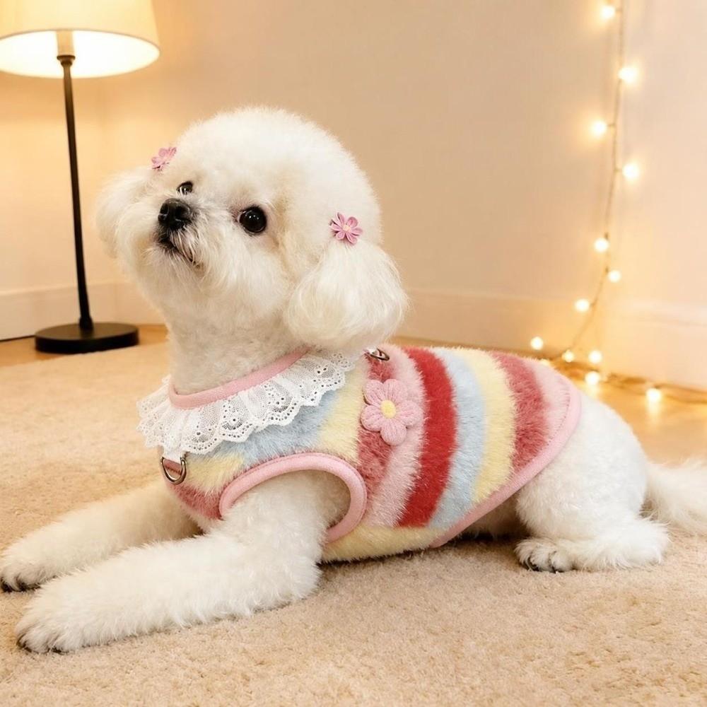Soft Plush Puppy Winter Vest Stripe Pet Clothes New Cat Hoodies Outdoor