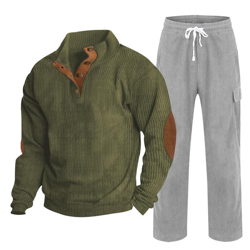 Herren Herbst/Winter Neuankömmling Sportbekleidung Zweiteiliges Set Cord Knopfleiste Henley Oberteil und Straight-Leg Hose Lässiges Ensemble