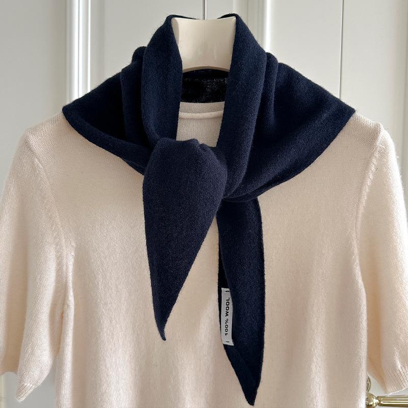 High-End Women's Triangle Scarf: 100% Australian Wool, Knitted Korean Style, Perfect for Autumn & Winter