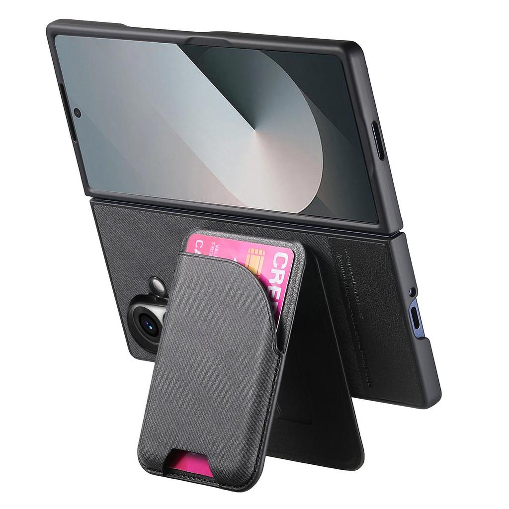 Für Samsung Galaxy Z Fold7 5G Magnetische Hülle Ständer Denim-Textur Leder-Rückseite mit Abnehmbarer Kartenhalter-Tasche