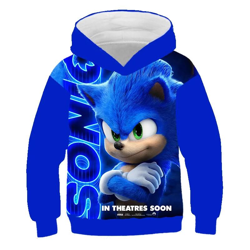 2026 Sonic 2 Ubrania Dziecięce Moda Bluza Z Kapturem Dla Dzieci Chłopcy Dziewczynki Dzieci Jesień Długi Rękaw Drukowane Bluzy Anime Fajne Koszulki